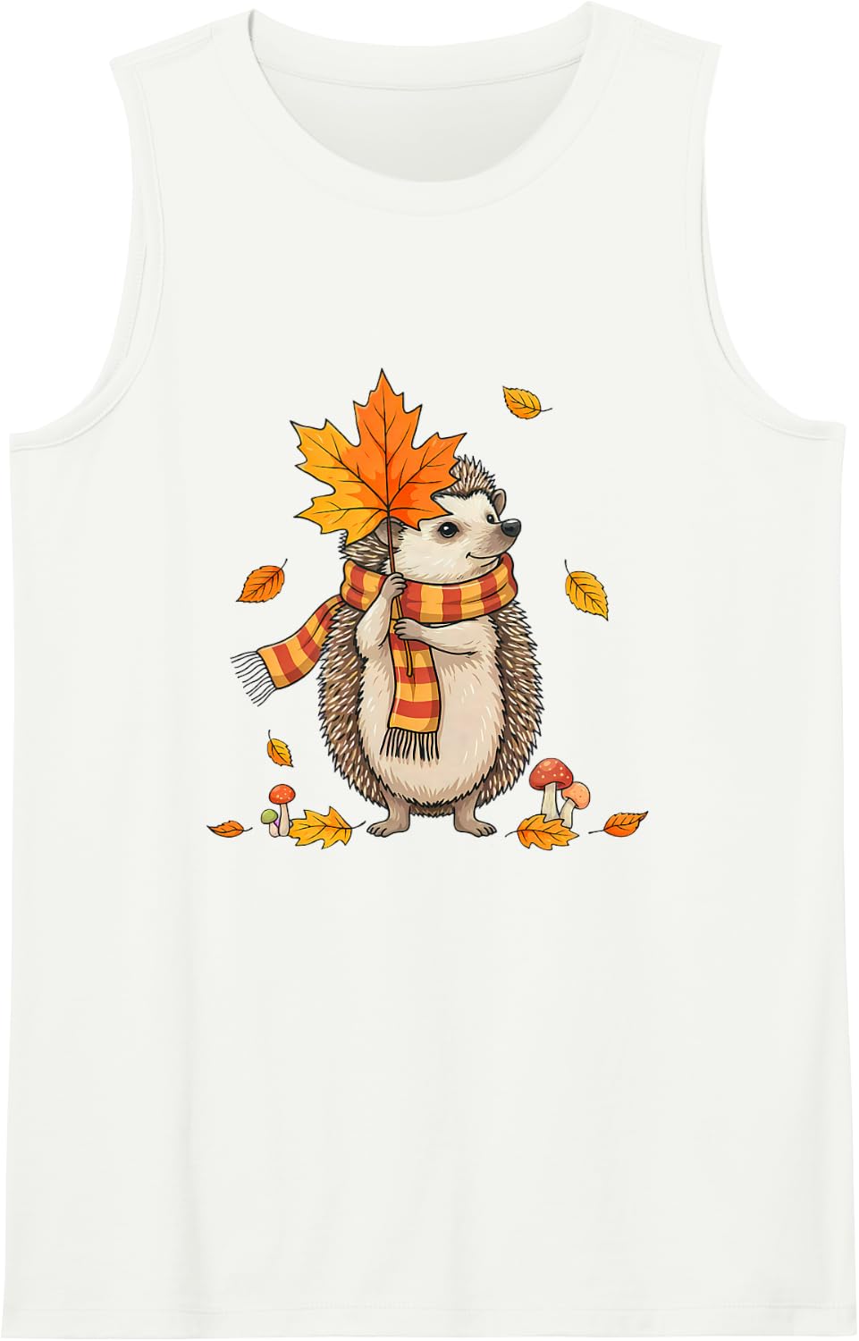 Fall Hedgehog Maple Leaf Mushroom Forest Nature Lover Sleeveless Tank Top - White