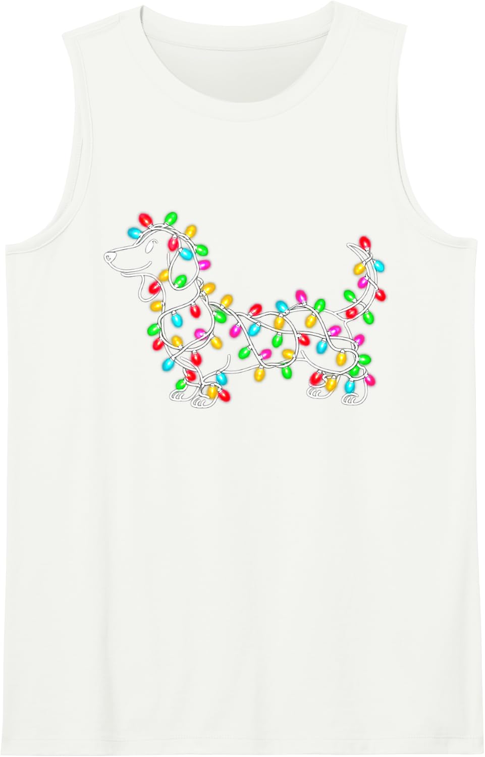 Christmas Dachshund String Lights Funny Dog Lover Holiday Sleeveless Tank Top - White