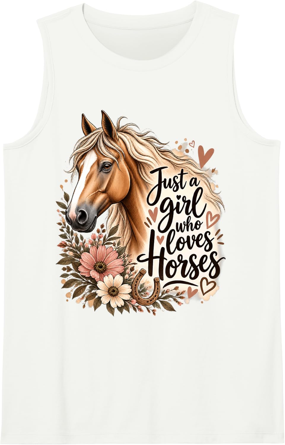 Just a Girl Who Loves Horses Horse Lover Equestrian Art Sleeveless Tank Top - White