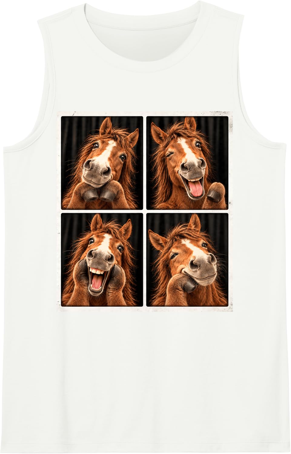 Funny Horse Photobooth Selfie Cute Farm Animal Lover Sleeveless Tank Top - White