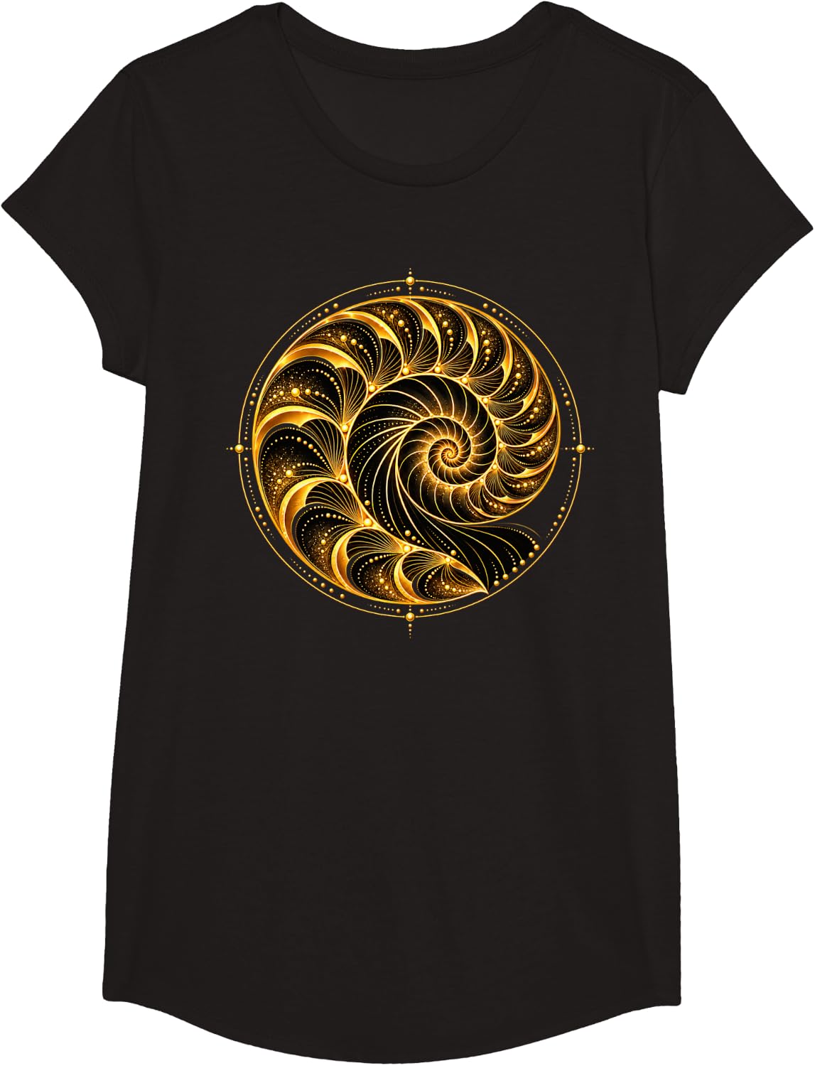 Fibonacci Spiral Ratio Mathematicians Sacred Geometry T-Shirt - Girls Black