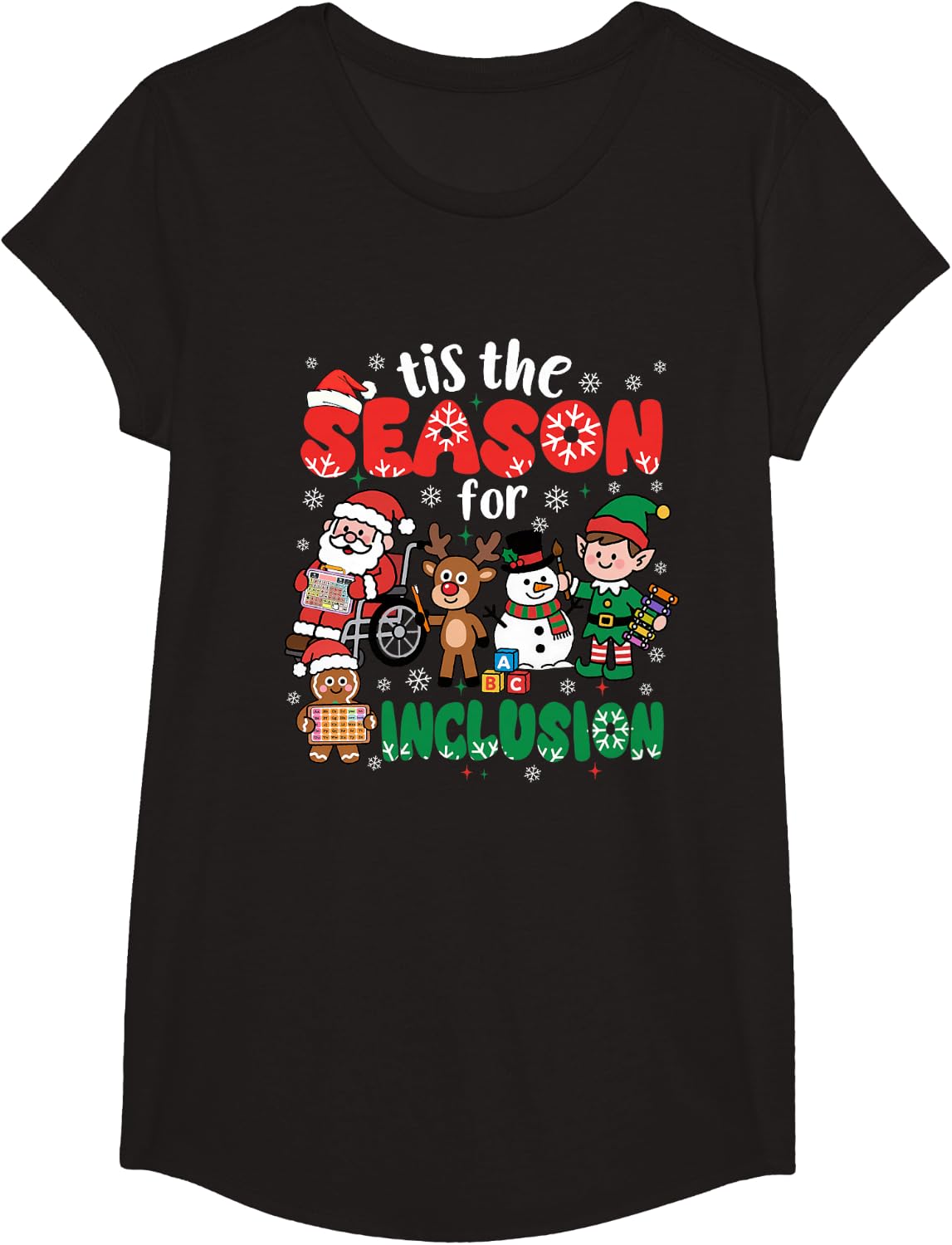 Christmas Sped Teacher Tis The Season for Inclusion Women T-Shirt - Girls Black