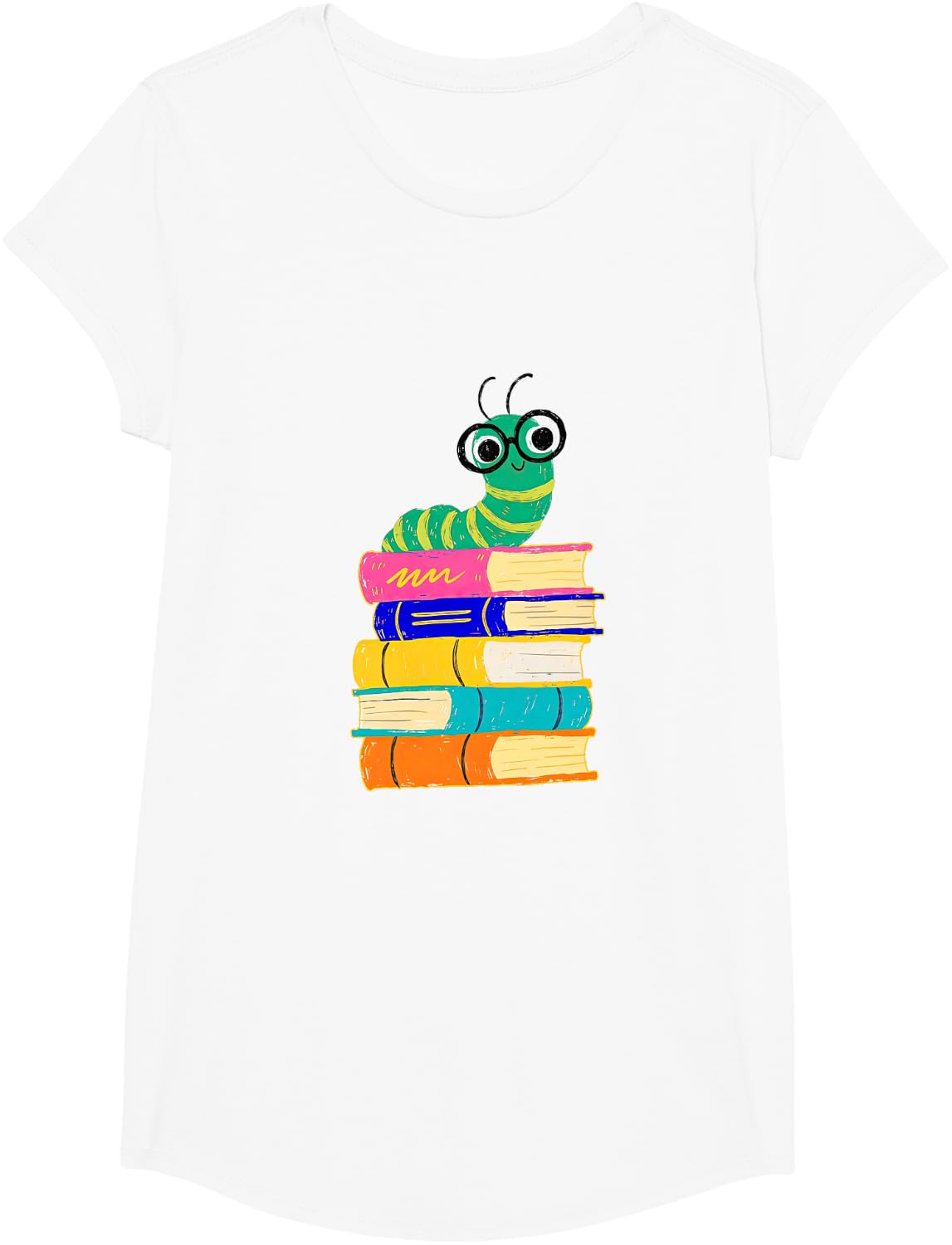 Bookworm A Worm Reading Book Lover Bookish Librarian Reader T-Shirt - Girls White