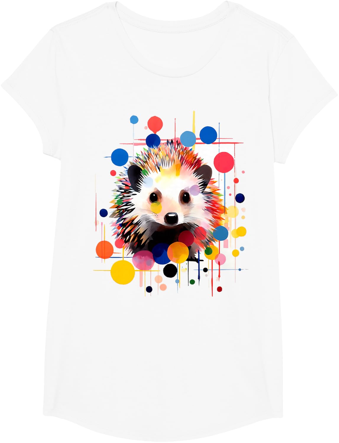 Hedgehog Colorful Art Abstract Animal Graphic Hedgehog T-Shirt - Girls White