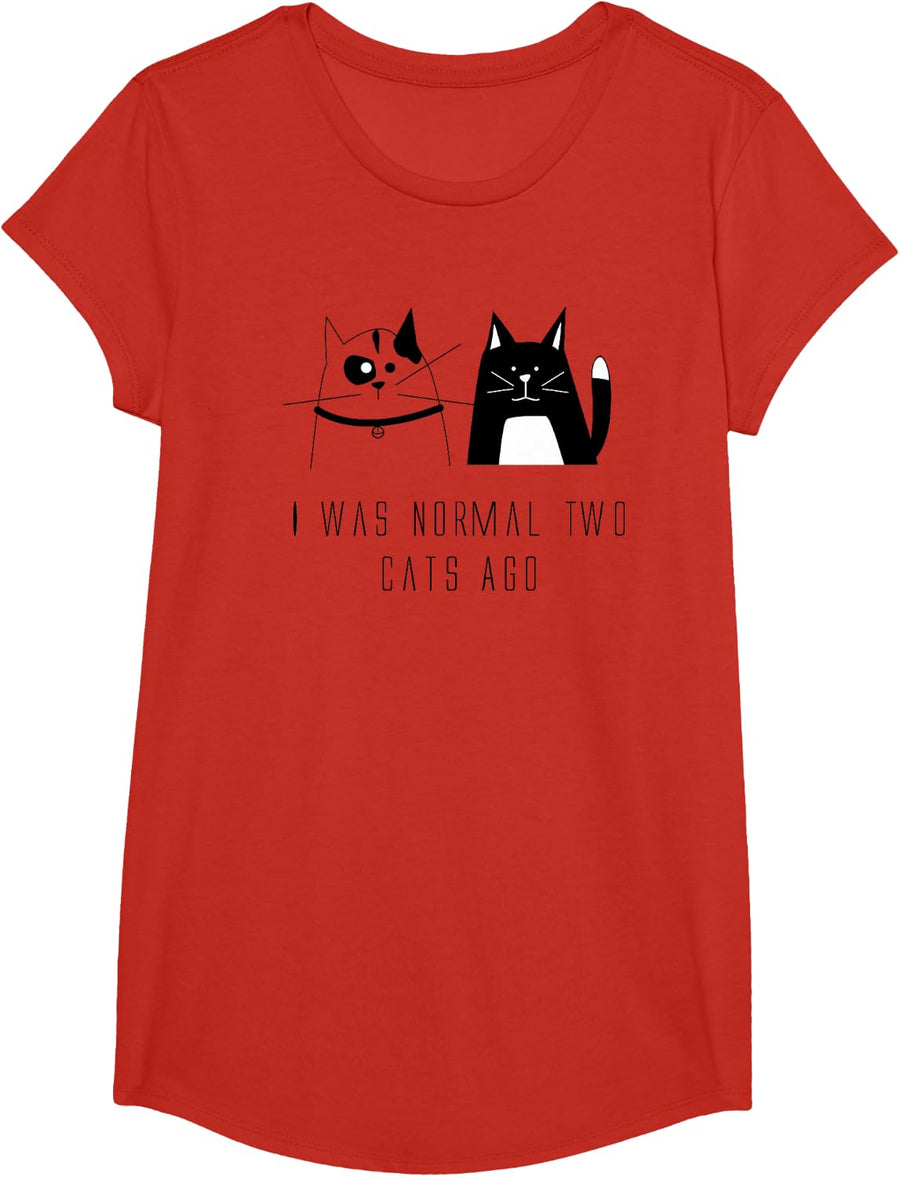I Was Normal Two Cats Ago - Funny Cat Loving Shirt T-Shirt - Girls Red