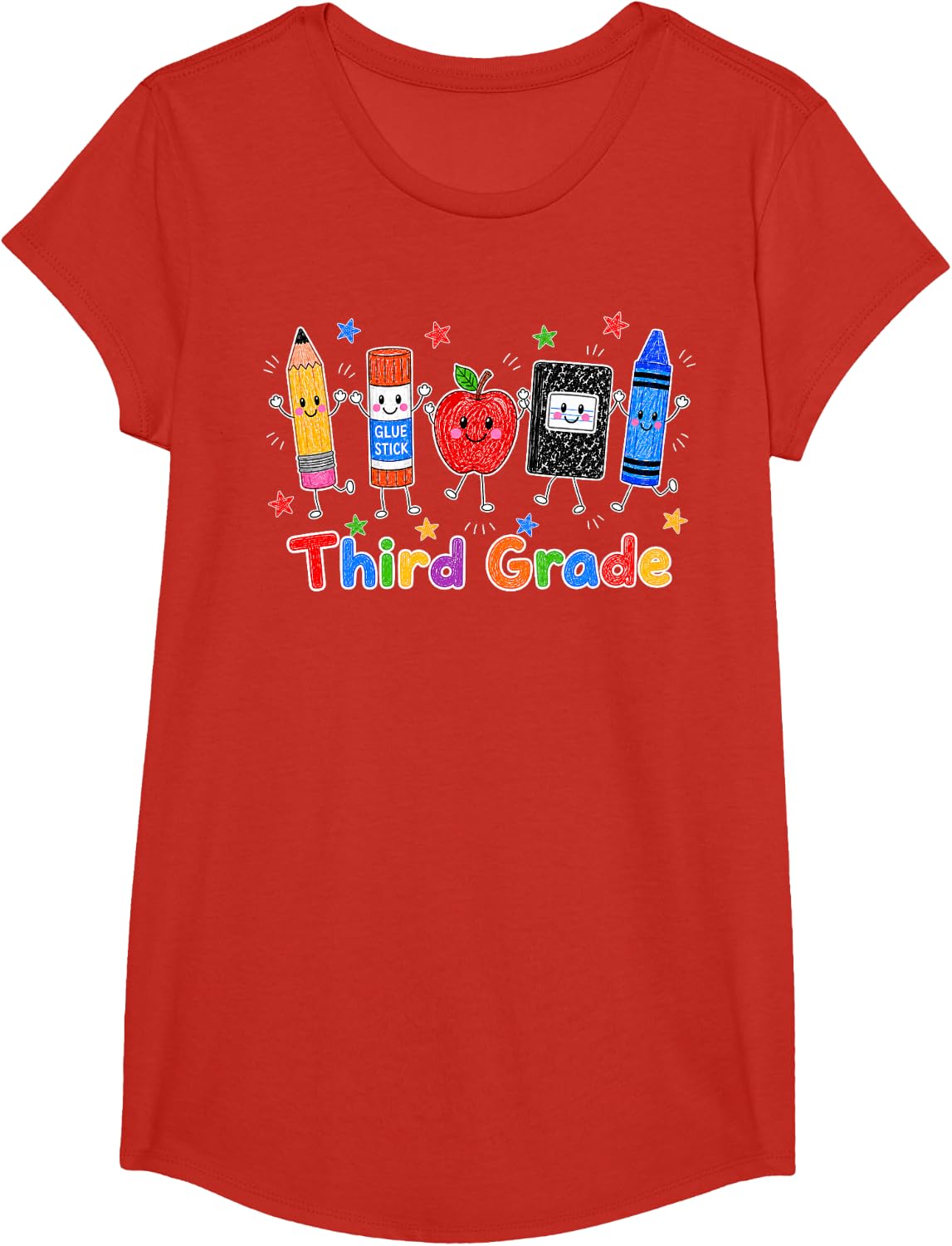 Back to School Third Grade School Supplies Teacher Kid T-Shirt - Girls Red