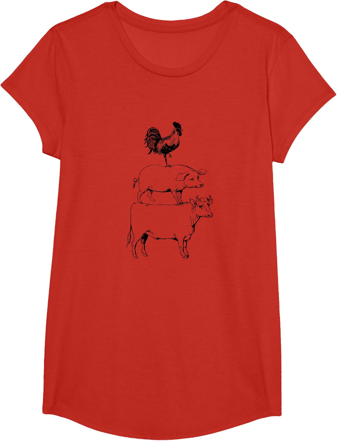 Stacked Farm Animals Cow Pig Rooster Meat Lover Farm Lover T-Shirt - Girls Red