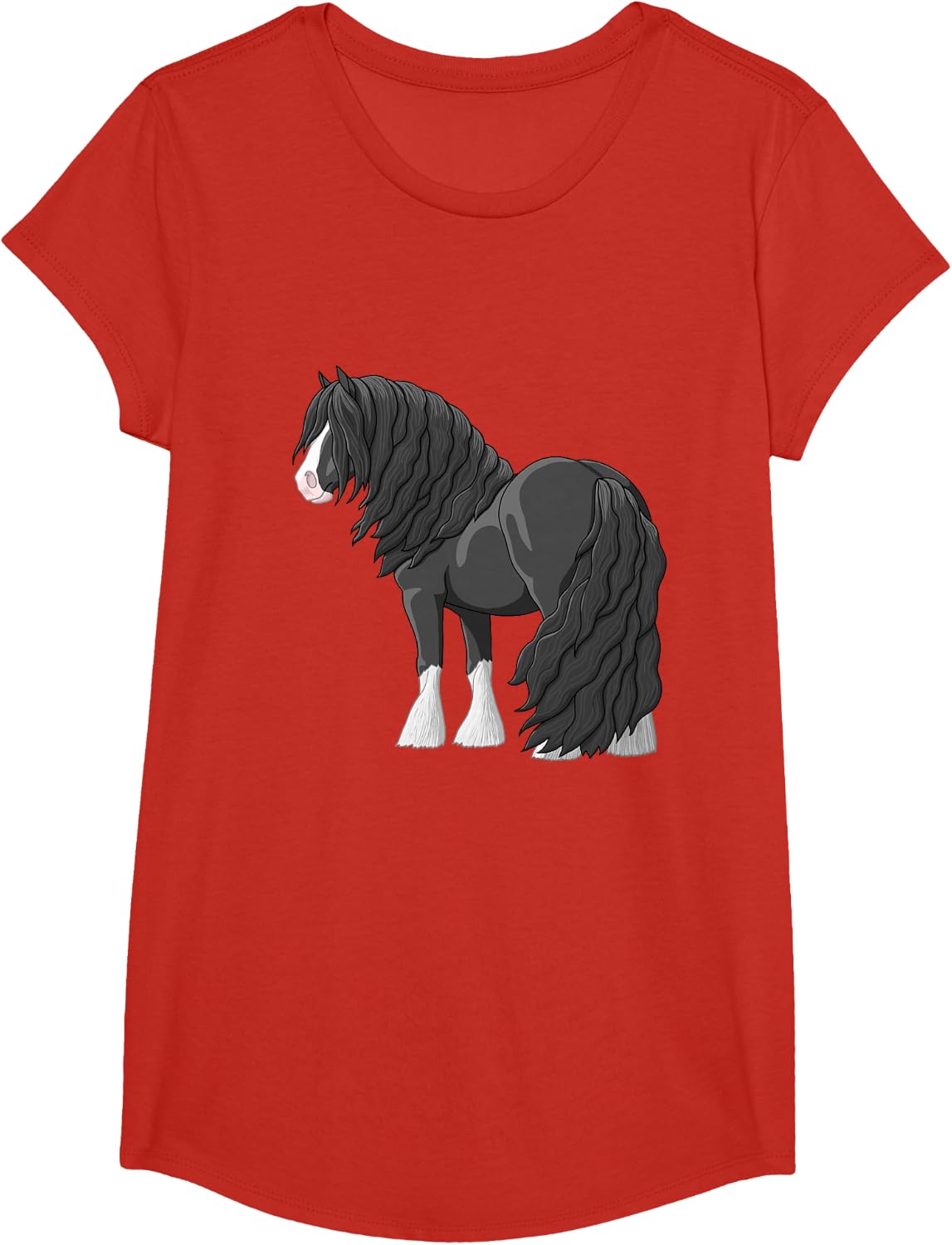 Black & White Gypsy Vanner Gypsy Cob Tinker Draft Horse T-Shirt - Girls Red