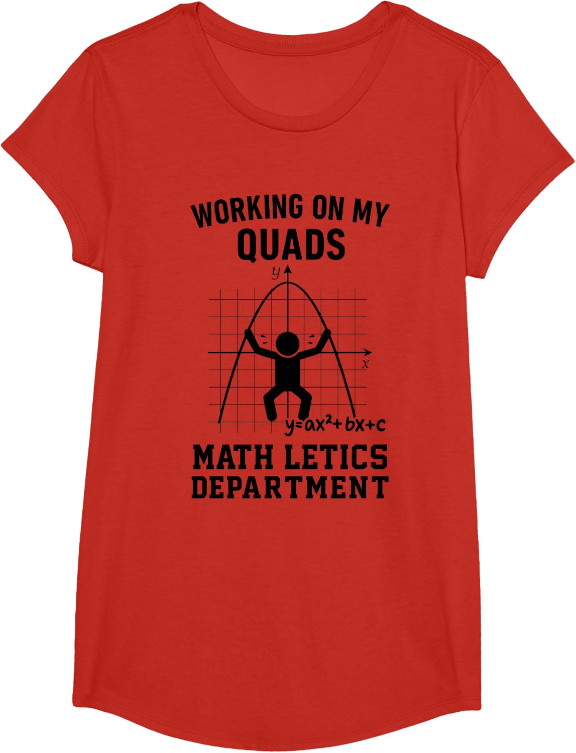 Working On My Quads Algebra Funny Math Teacher Tee T-Shirt for Mathematicians and Educators - Girls Red