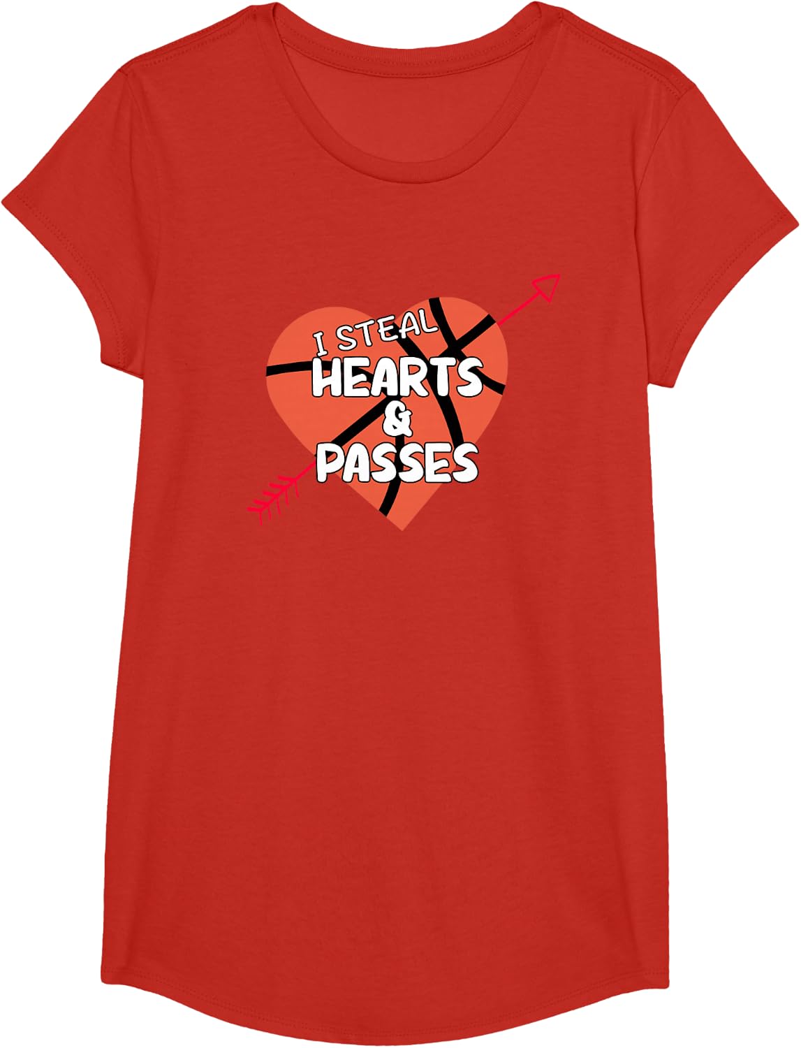 Basketball Player Heart Valentines Day T-Shirt - Girls Red