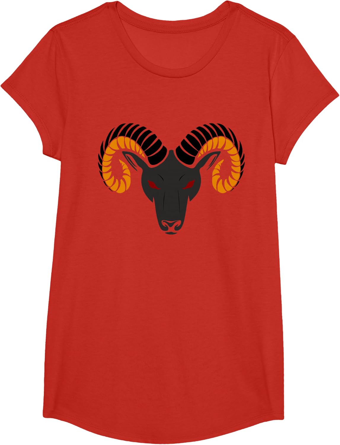 Big Horn Sheep Ram Head Horn Animal Print T Shirt T-Shirt - Girls Red
