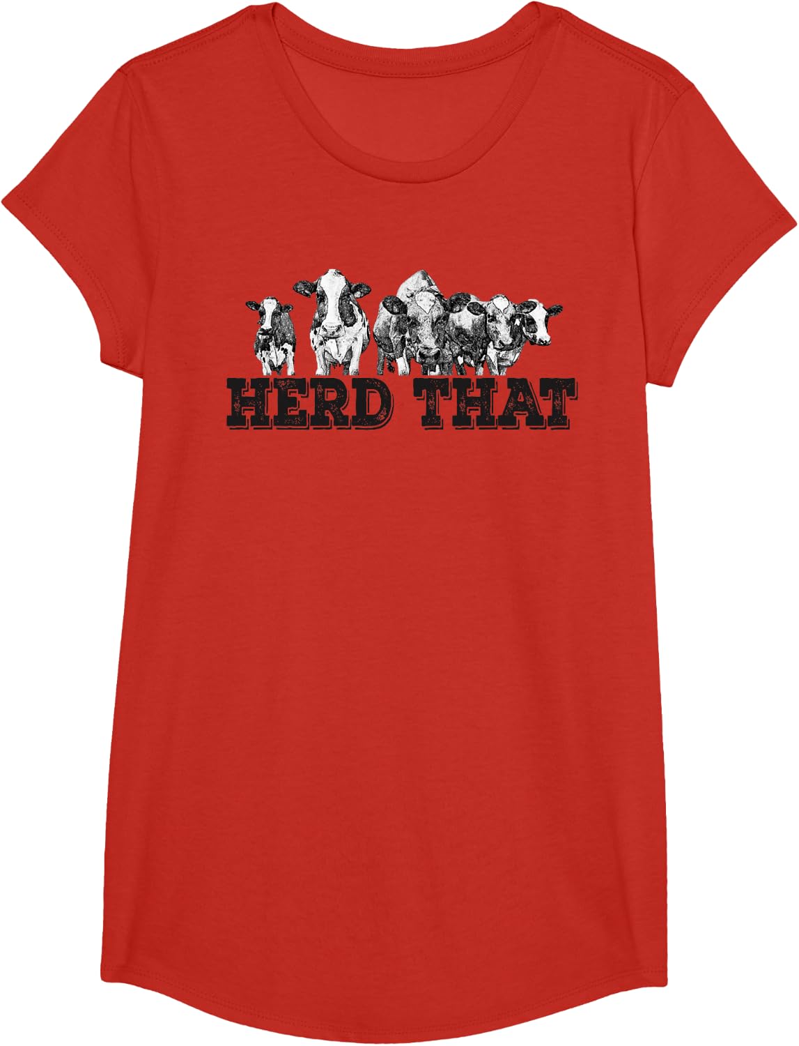 Herd That Funny Cow T Shirt Tee for Farmer Cattle Rancher Gift - Girls Red