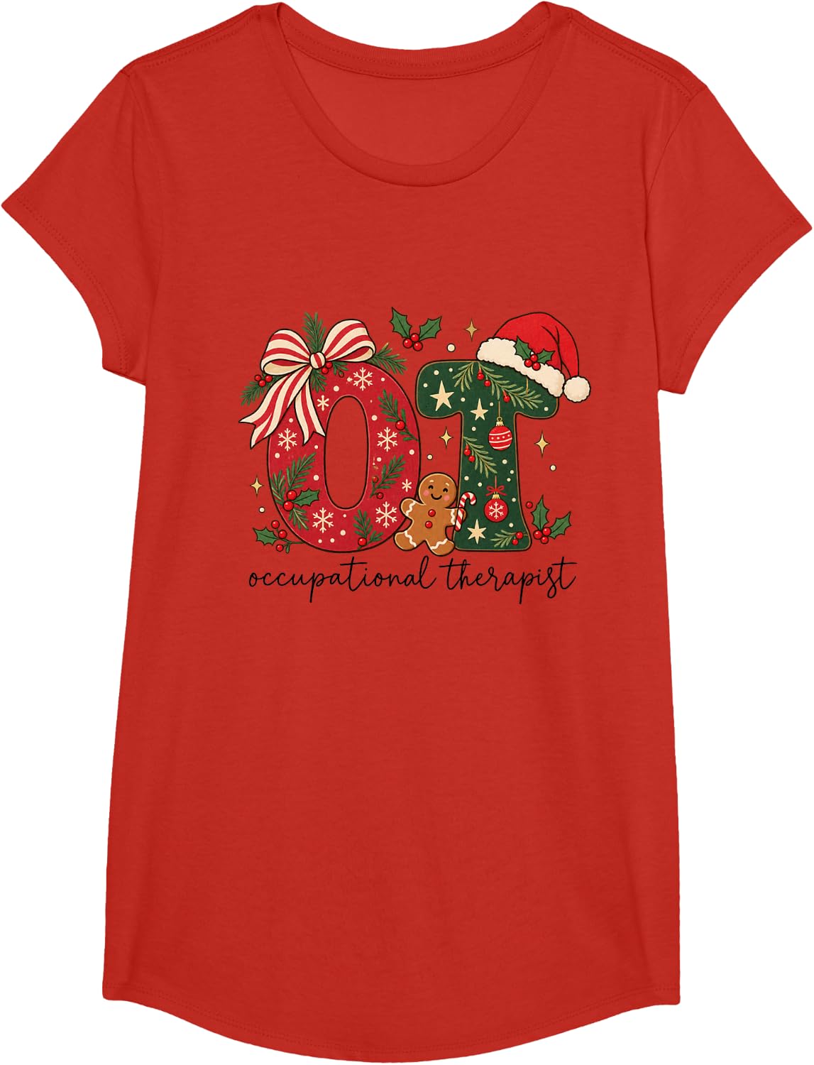 Christmas OT Occupational Therapy Coquette Therapist T-Shirt - Girls Red