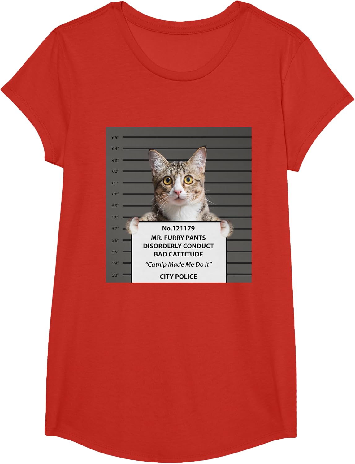 Catnip Cat T-Shirt Bad Cattitude Funny Cat Lover Kitten Gift T-Shirt - Girls Red