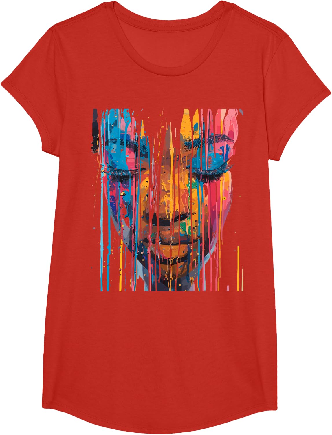 Cool African Woman Afro Colour Painted Face Juneteenth Vibes T-Shirt - Girls Red