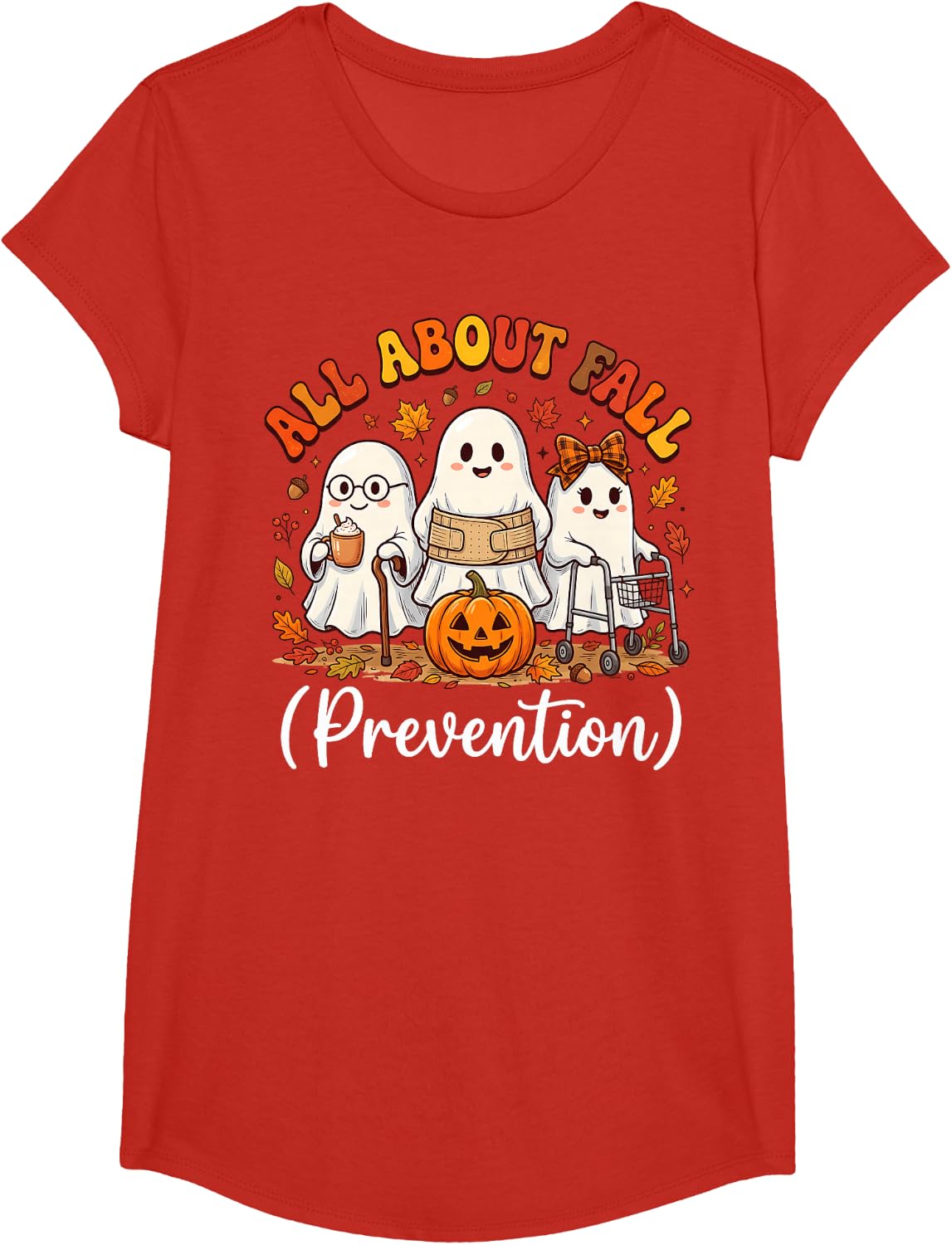 All About Fall Prevention Cute Ghost Nurse Physical Therapy T-Shirt - Girls Red