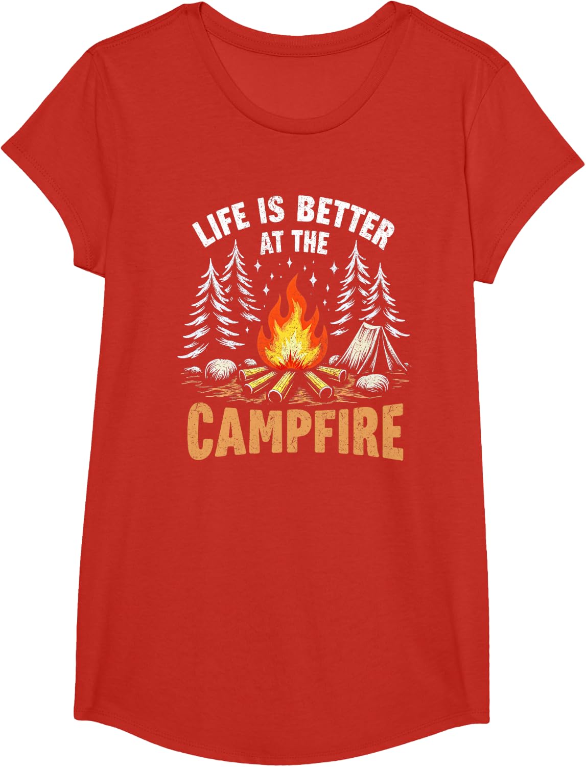 Life Is Better At The Campfire Funny Camper Camping Camp T-Shirt - Girls Red