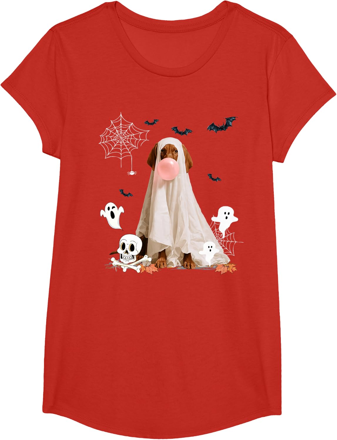 Vizsla Dog Ghost Dressed Funny Halloween Dog Lover T-Shirt - Girls Red