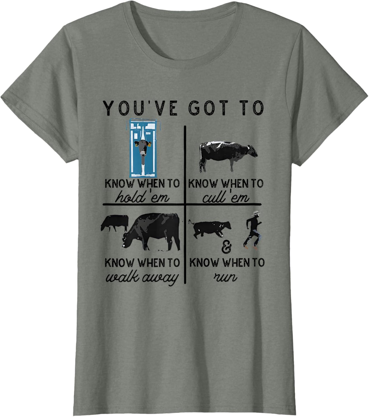 You've Got to Know When to Hold'em Retro Funny Cow Lover T-Shirt Tee for Men Women - Olive Heather