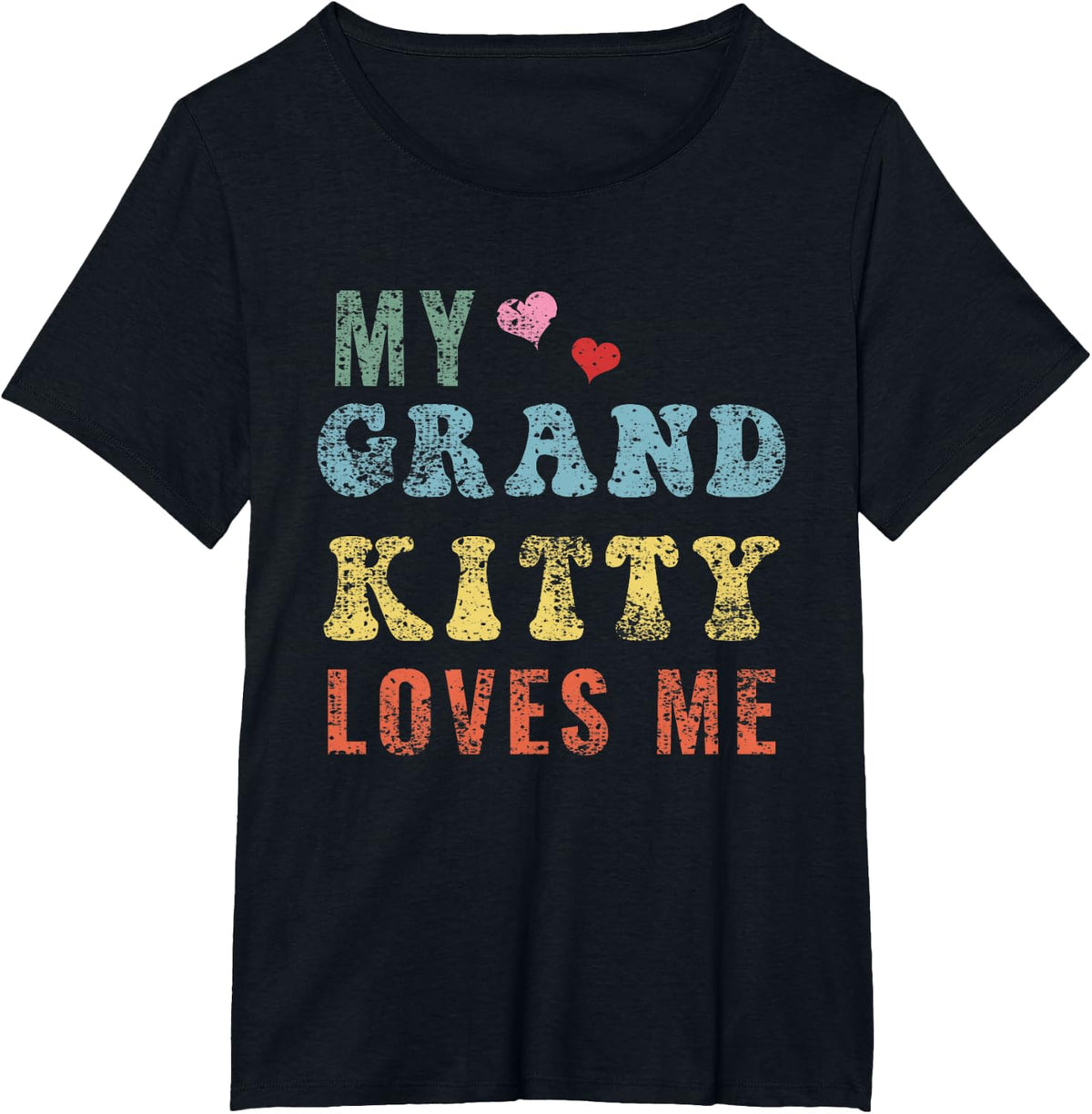 My Grandkitty Loves Me Cat Grandma Shirt Tee T-Shirt Gifts for Nana Kitty Distressed - Black