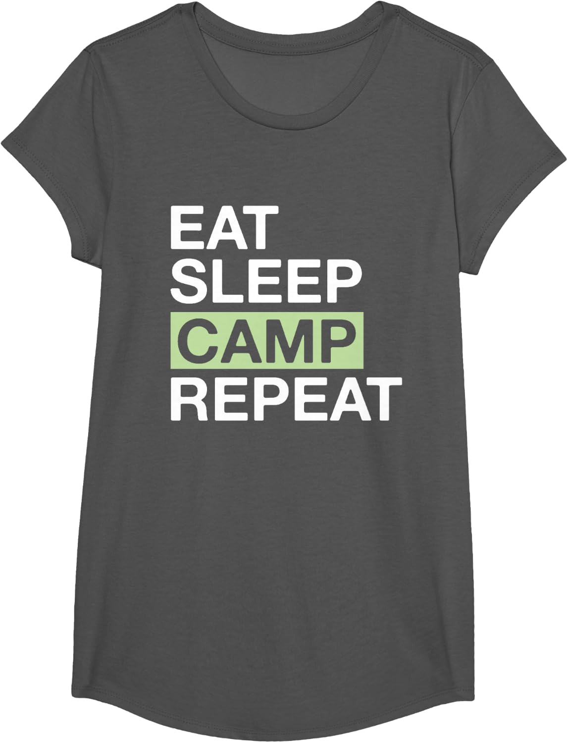 Camping Lover Eat Sleep Camp Repeat Camper T-Shirt - Girls Asphalt Grey