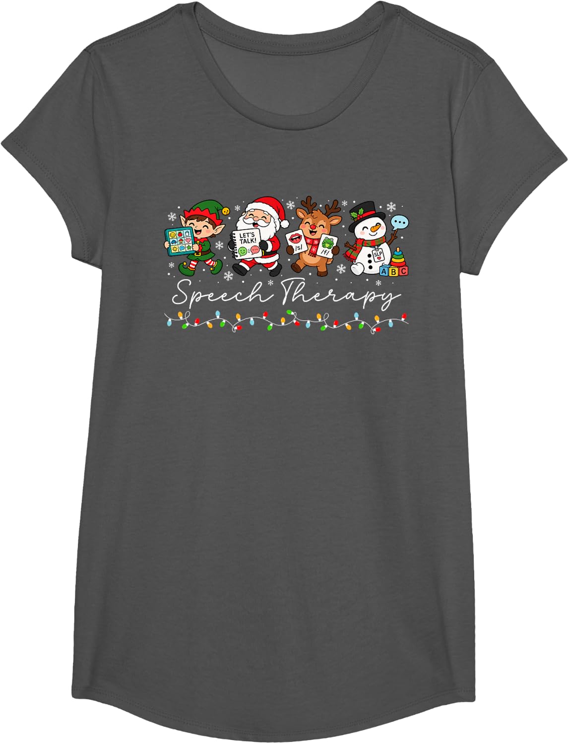 Christmas Speech Therapy Shirt SLP Speech Pathologist Xmas T-Shirt - Girls Asphalt Grey