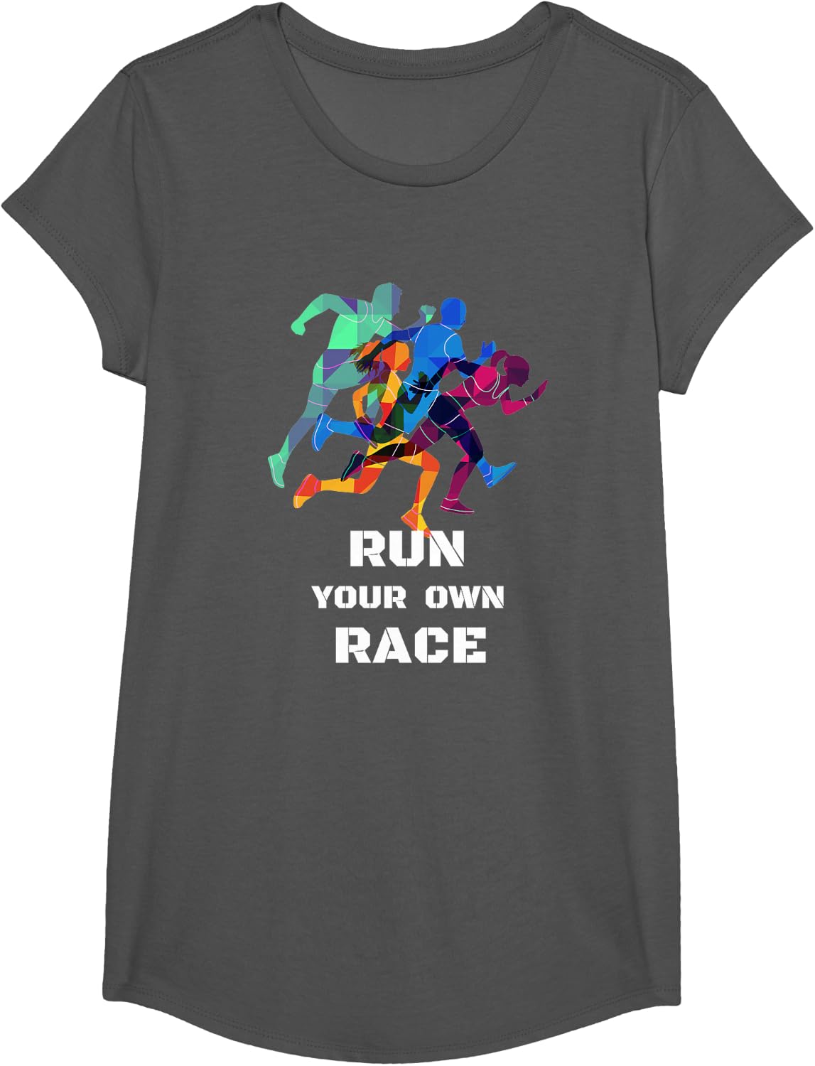 Run Your Own Race Gift T Shirt, DK T-Shirt - Girls Asphalt Grey