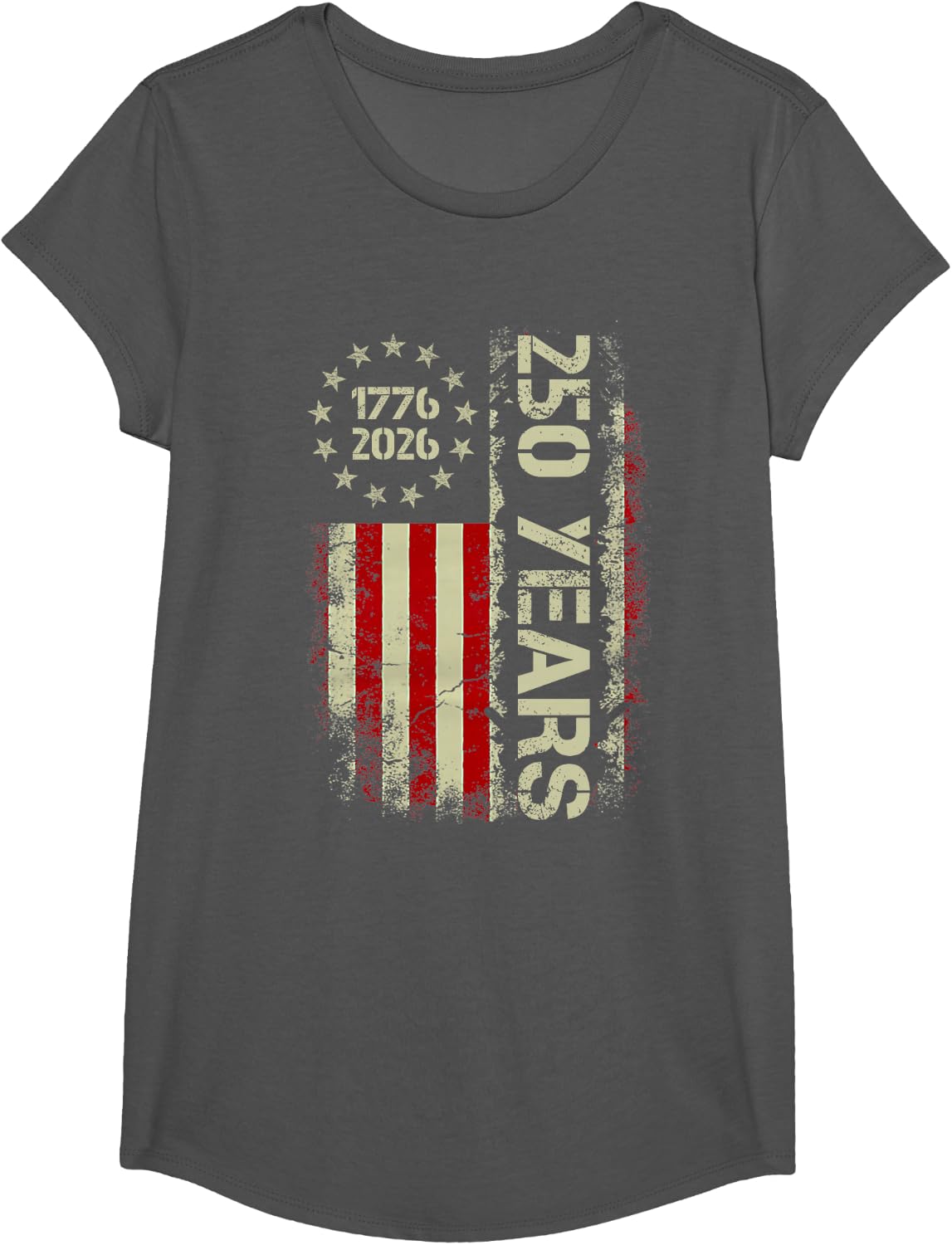 250 Years America Anniversary USA Flag 250th 4th of July T-Shirt - Girls Asphalt Grey