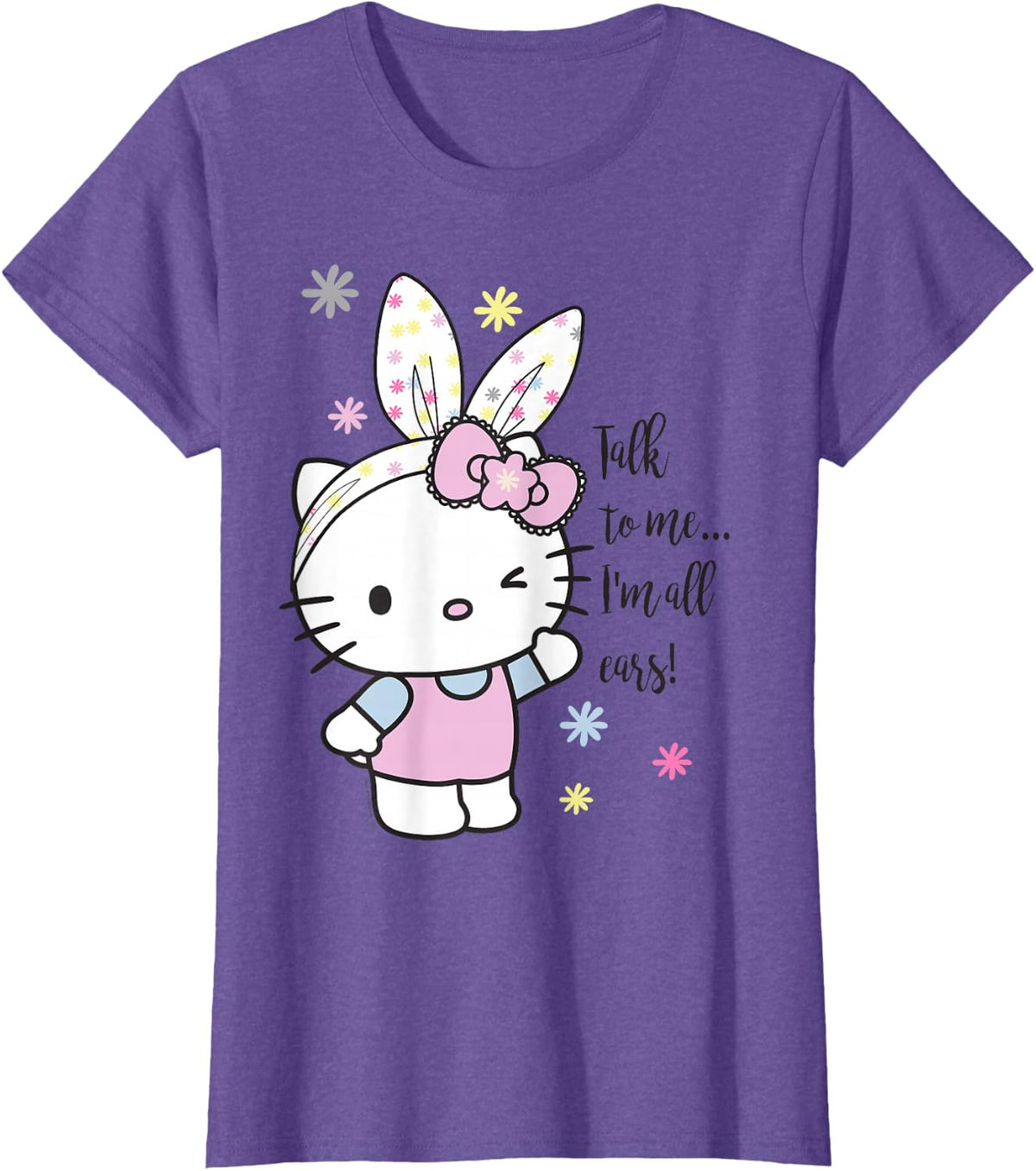 Hello Kitty Talk to Me Easter Tee Shirt T-Shirt - Purple Heather