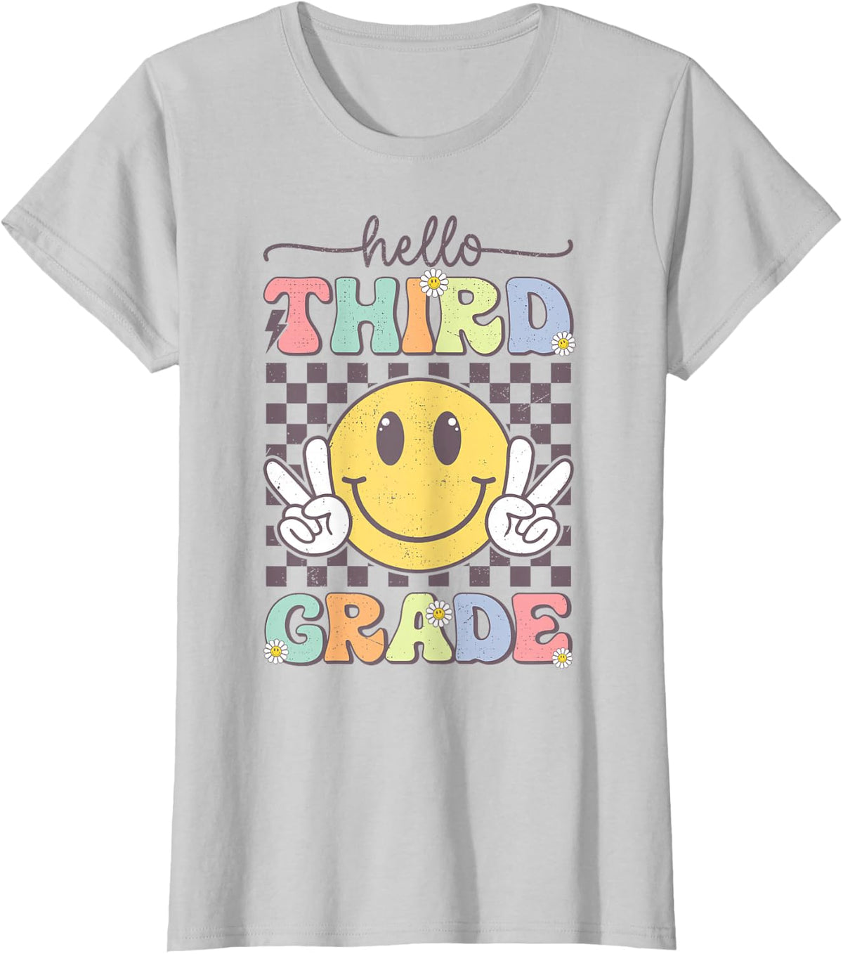 3rd Grade Team Back To School Hello Third Grade Smile Face T-Shirt - Silver Grey