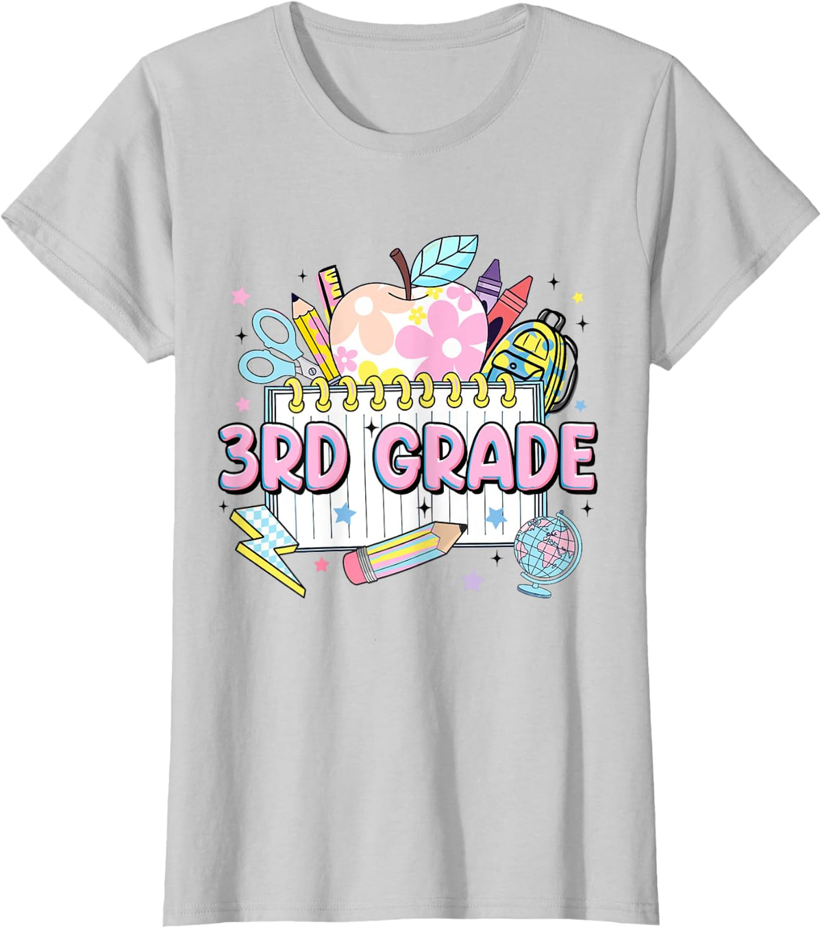 Third Grade Teacher Student Apple 3rd Grade Team Girl Kid T-Shirt - Silver Grey