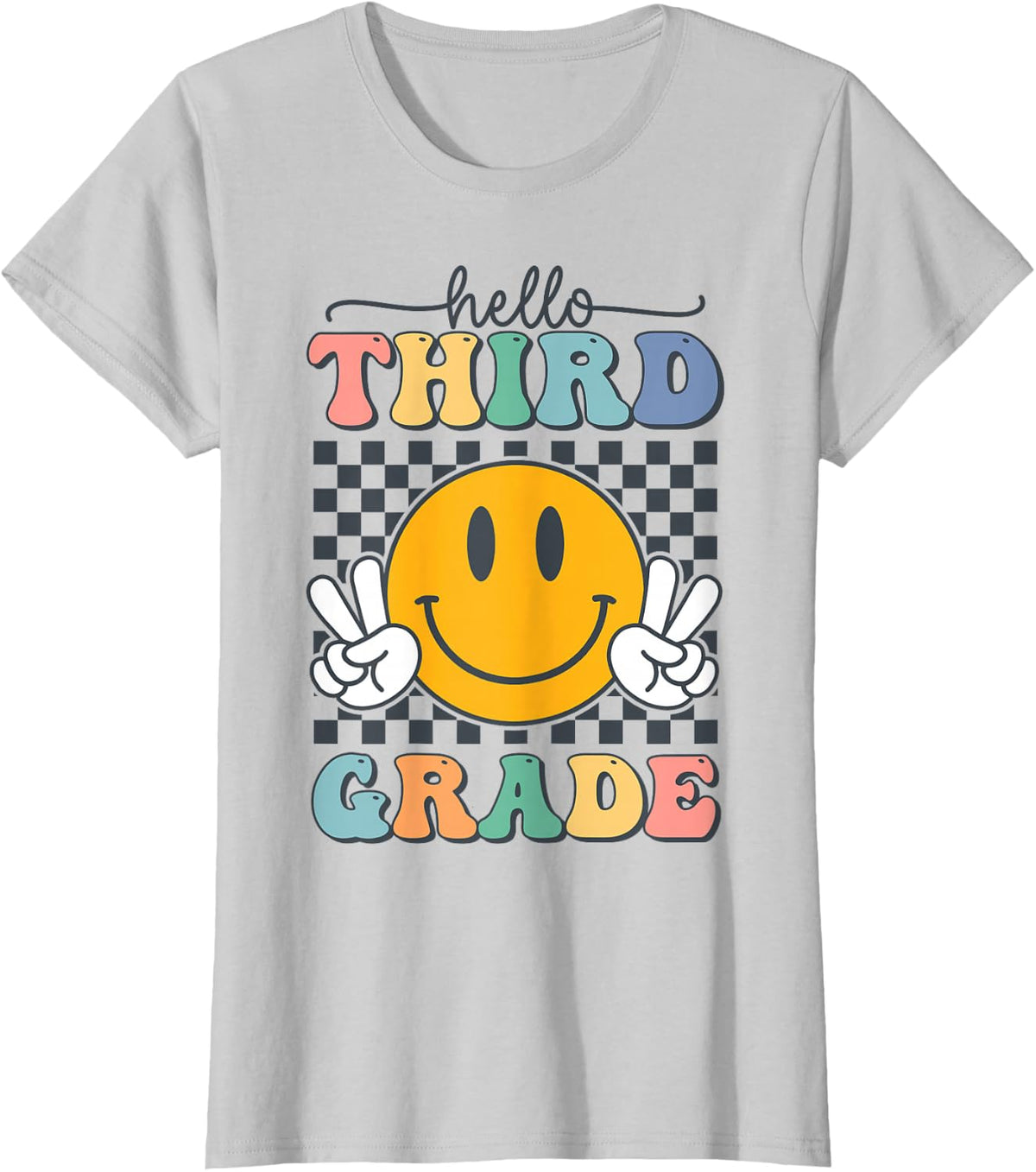 Hello 3rd Grade Cute Smile Back to School Third Grade T-Shirt - Silver Grey