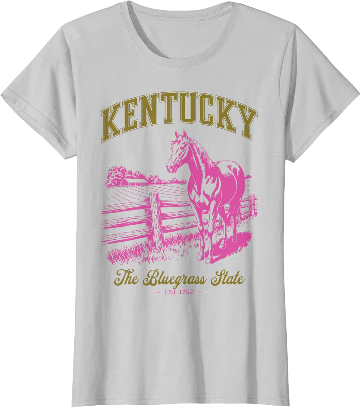 Kentucky Retro Vintage State Design Horse Bluegrass T-Shirt - Silver Grey