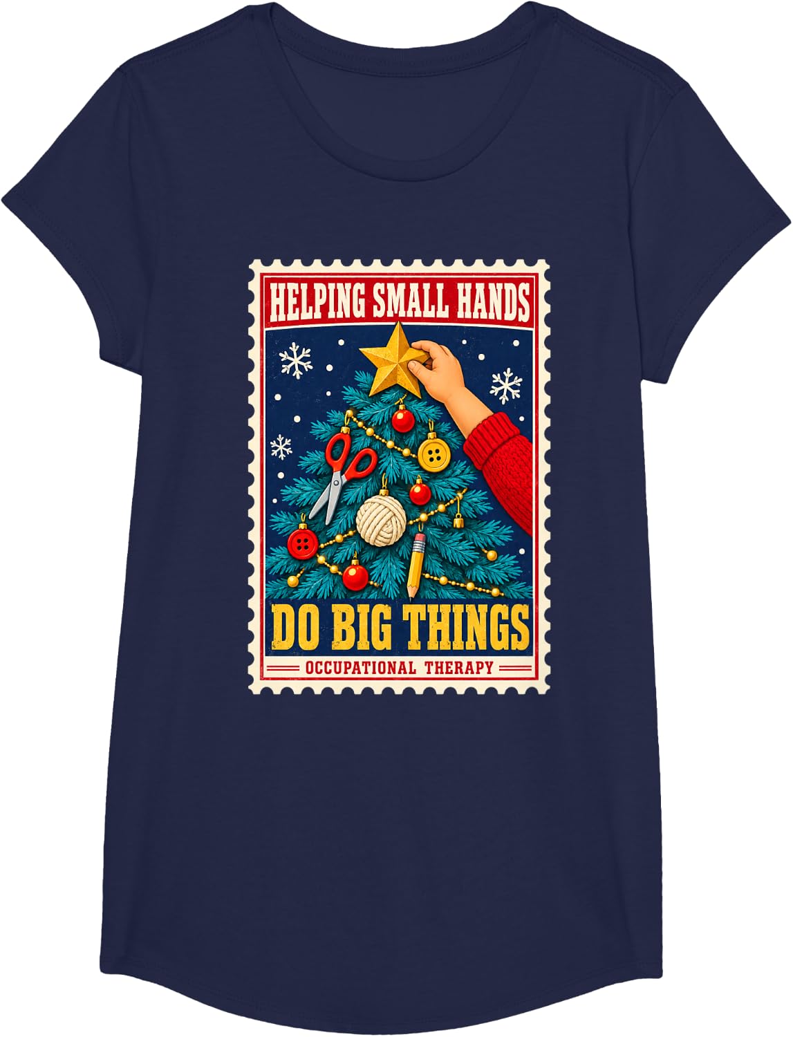 OT Xmas Pediatric Occupational Therapy Helping Small Hands T-Shirt - Girls Navy Blue