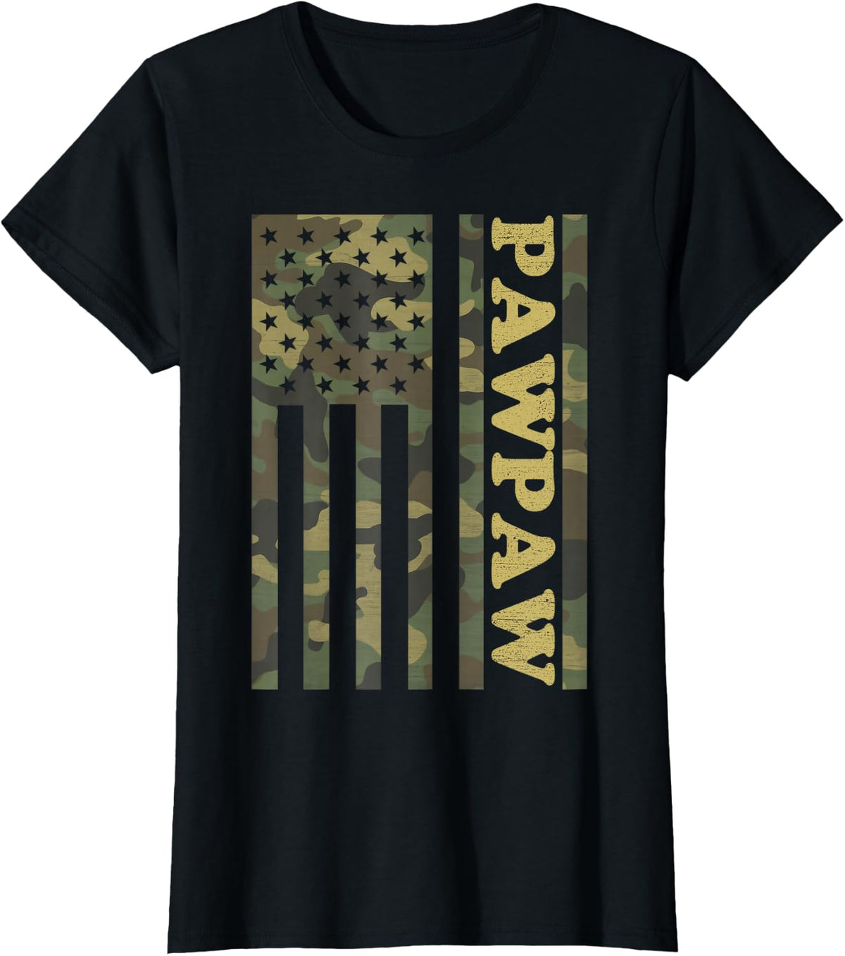 Camo Pawpaw American Flag Camouflage Father's Day T-Shirt - Black