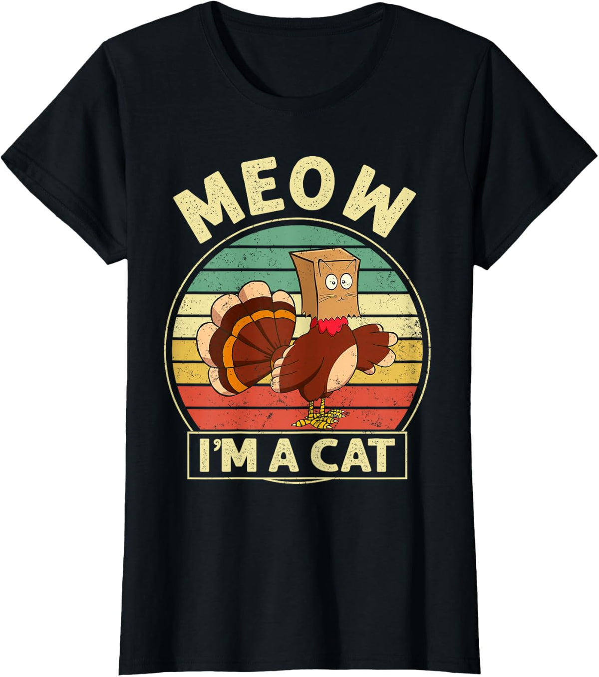 Retro Vintage Meow I'm A Cat Fall Thanksgiving Turkey Funny T-Shirt - Black