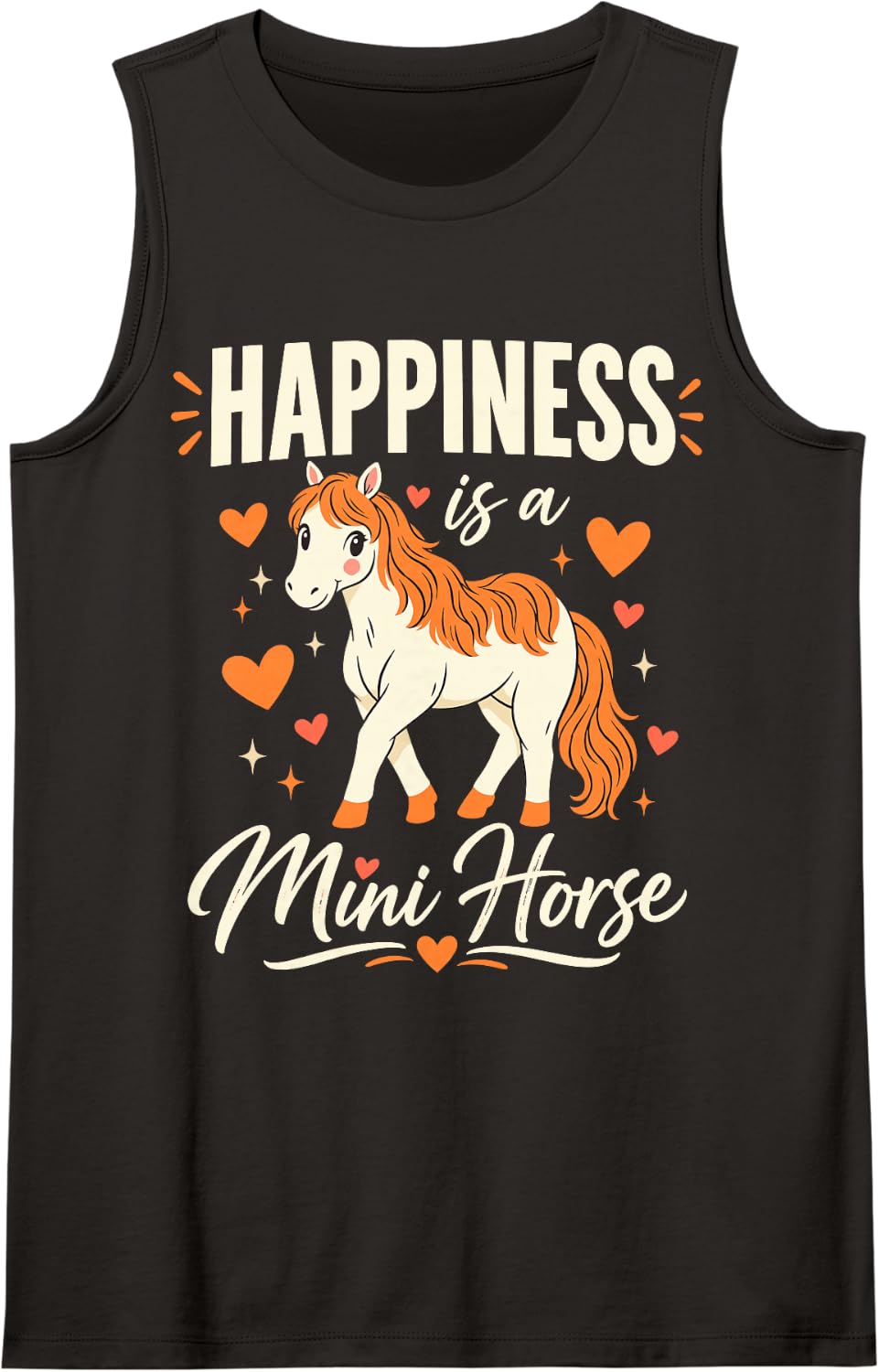 Happiness is A Mini Horse Cute Equestrian Pony Lover Sleeveless Tank Top - Black