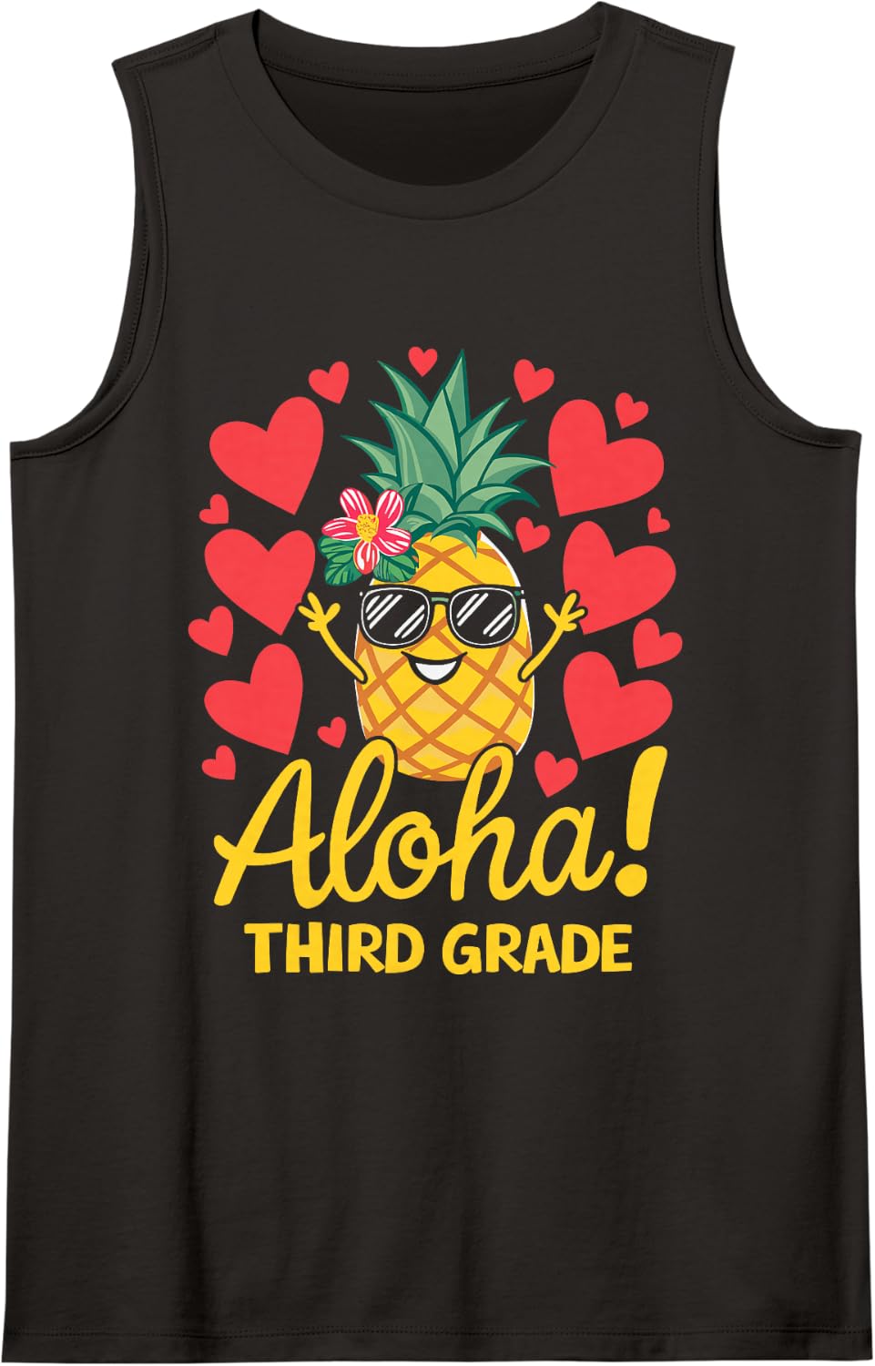 Aloha Third Grade Pineapple Teacher Sleeveless Tank Top - Black