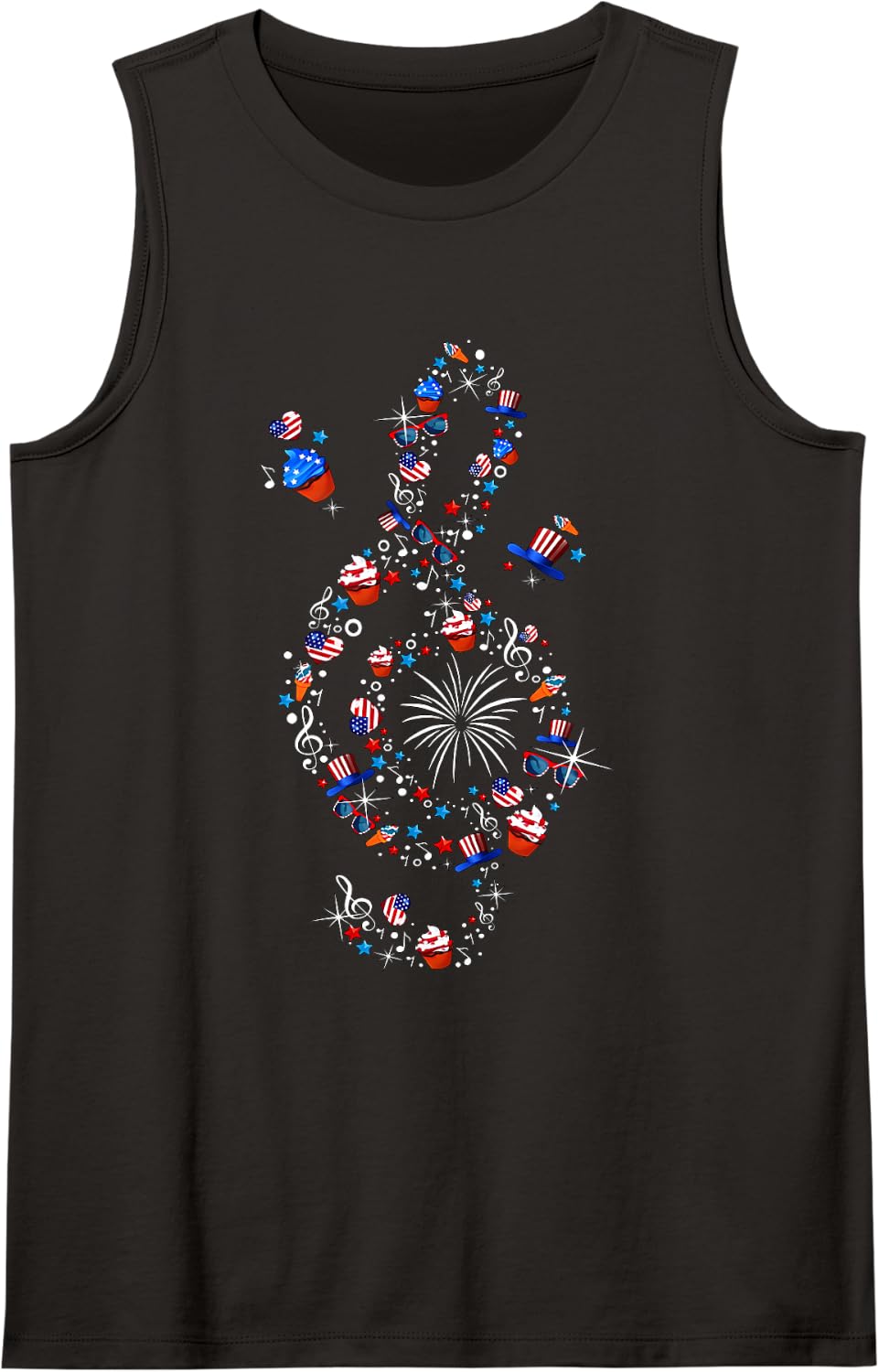Treble Clef 4th of July Music Teacher Patriotic US Flag Sleeveless Tank Top - Black