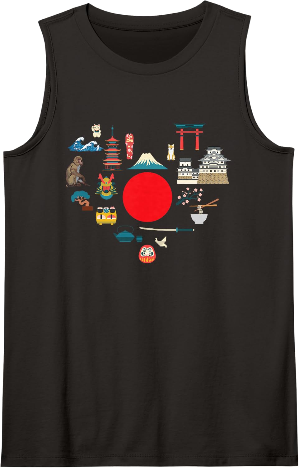 Symbols of Japan Heart - Unique Japanese Souvenir Sleeveless Tank Top - Black
