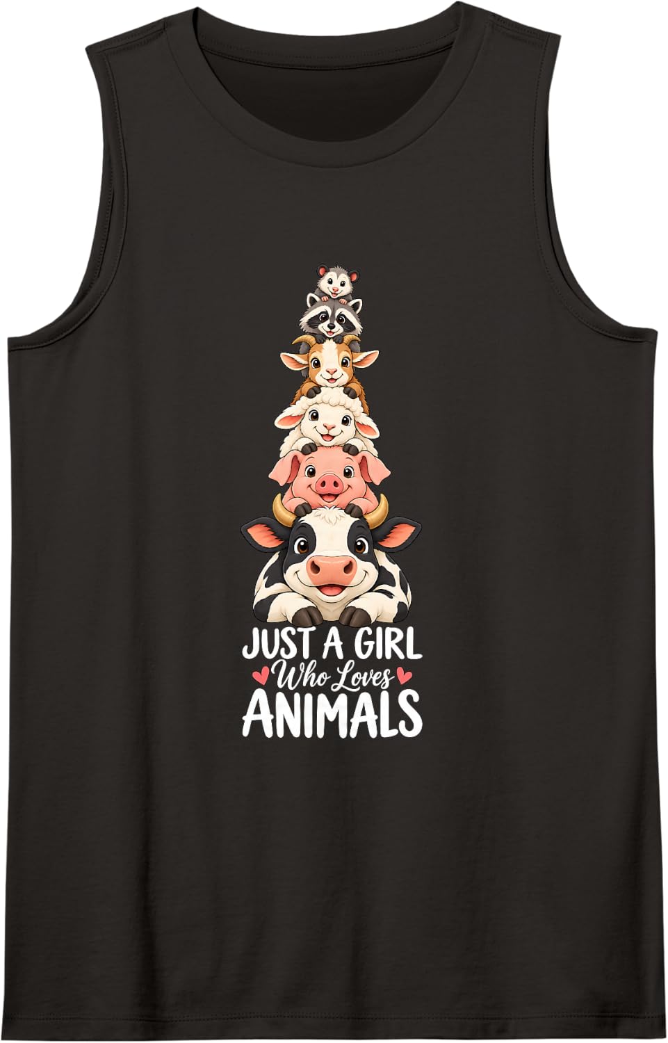 Women's Just A Girl Who Loves Animals Cute Animal Sleeveless Tank Top - Black