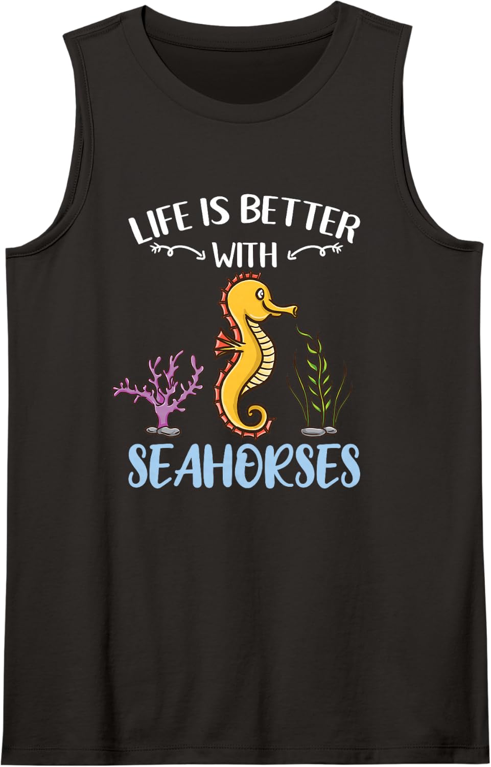 Life is Better with Seahorses Sleeveless Tank Top - Black