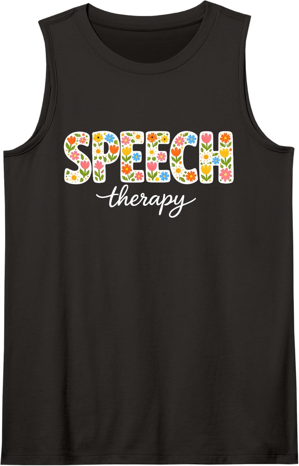 Cute Speech Therapy Speech Language Pathologist SLP Floral Sleeveless Tank Top - Black