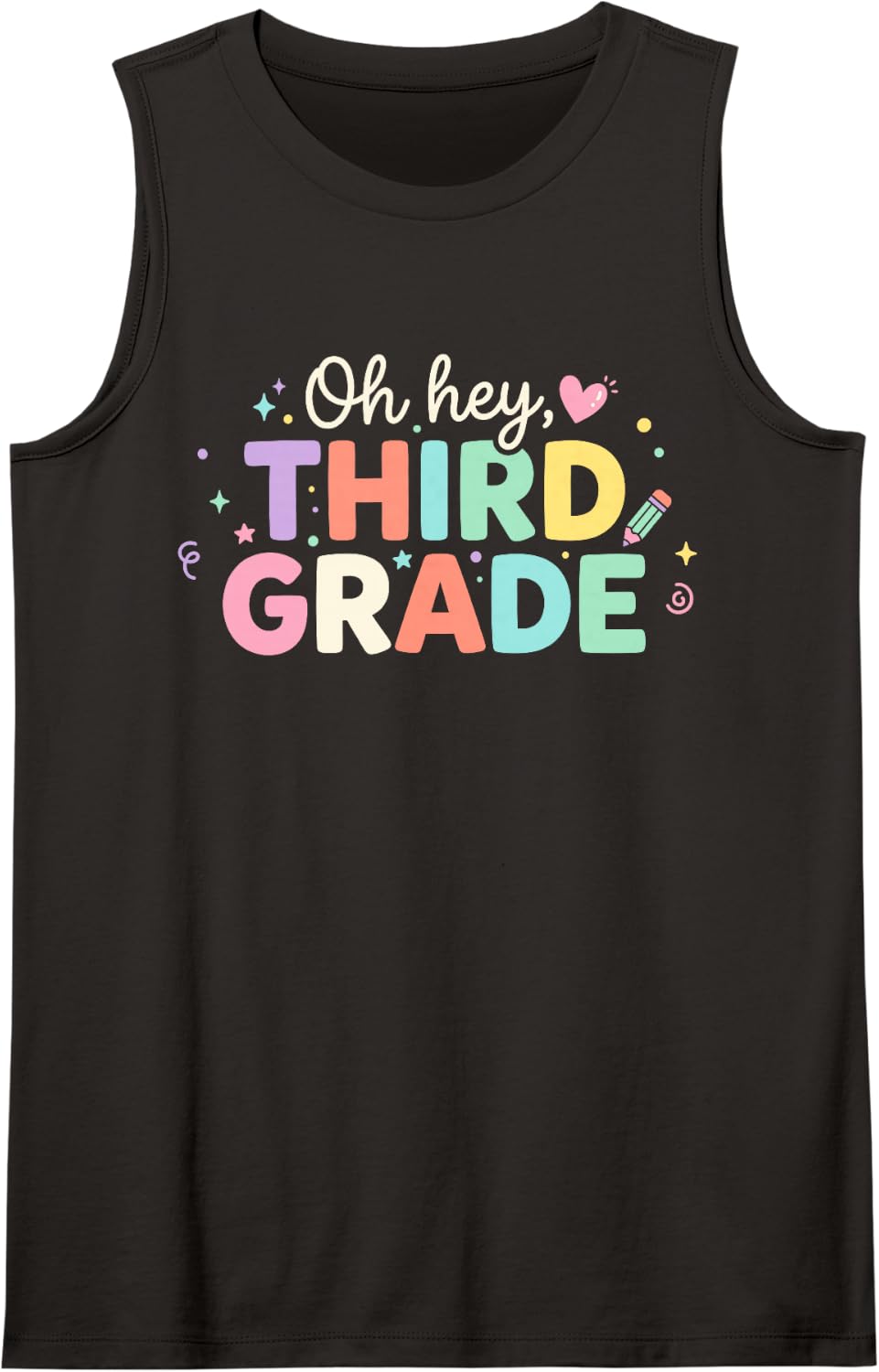 Fun Back to School 3rd Grade Teacher Shirt, Hey Third Grade Sleeveless Tank Top - Black