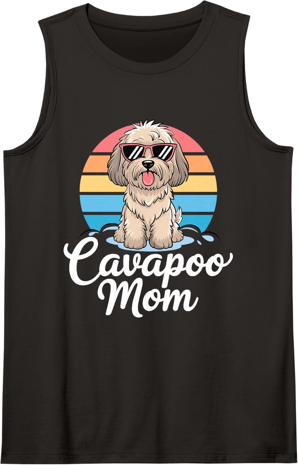 Cavapoo Mom Retro Dog Lover Cavoodle Funny Mother's Day Sleeveless Tank Top - Black