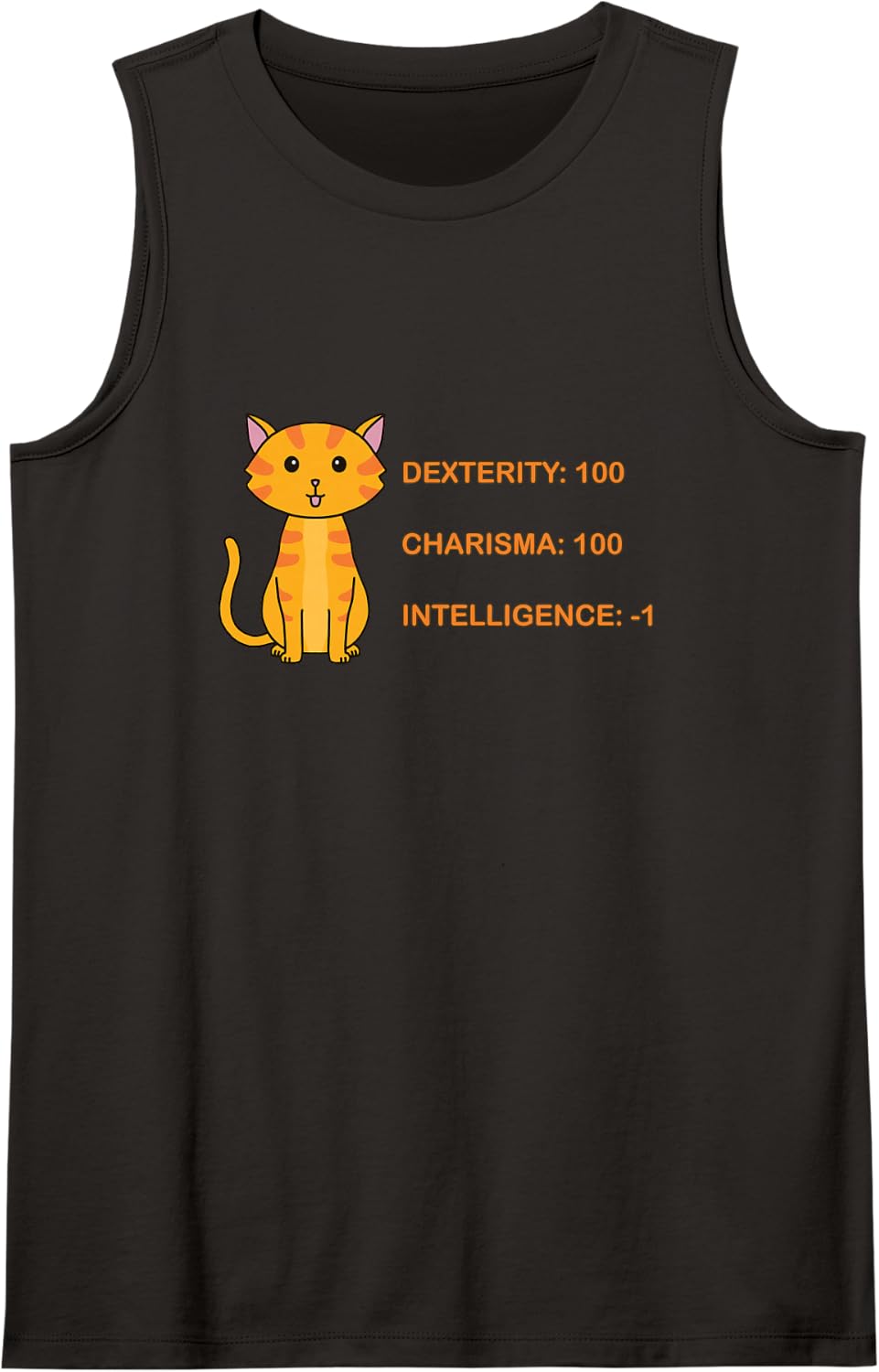 Orange Cat Minus One Brain Cell Sleeveless Tank Top - Black