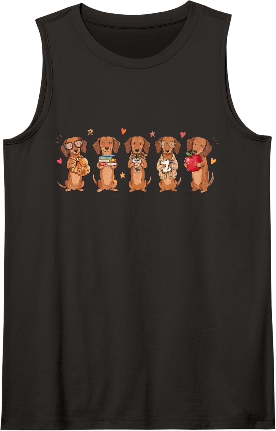Funny Doxie Teachers Students Back to School Cute Dachshund Sleeveless Tank Top - Black
