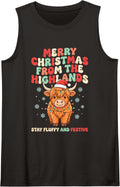 Highland Cow Christmas Stay Fluffy Festive Sleeveless Tank Top - Black