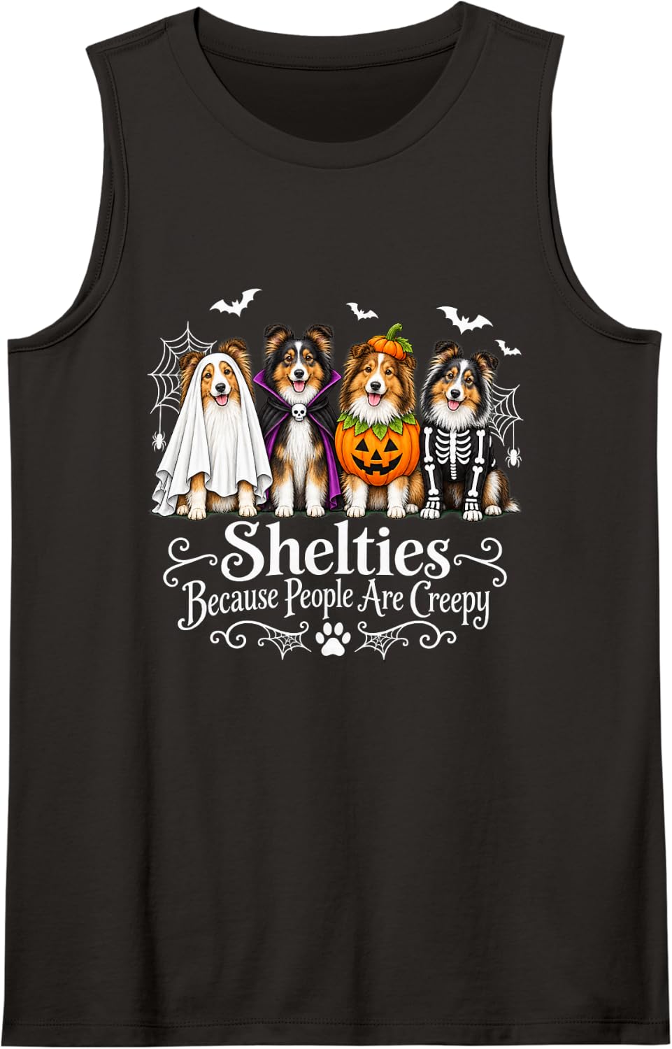 Shelties Because People are Creepy Halloween Dogs Costume Sleeveless Tank Top - Black