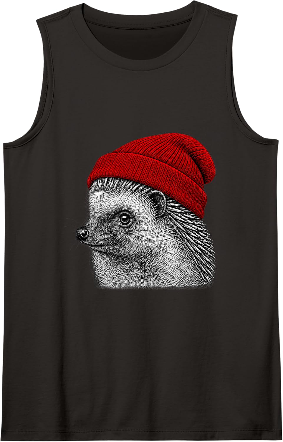 Hedgehog Wearing Beanie Funny Chill Animal Lover Sleeveless Tank Top - Black